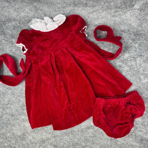 Vtg Edgehill Collection Red Velvet Dress Baby Girls 3M Bloomer Set Holiday - Picture 1 of 7
